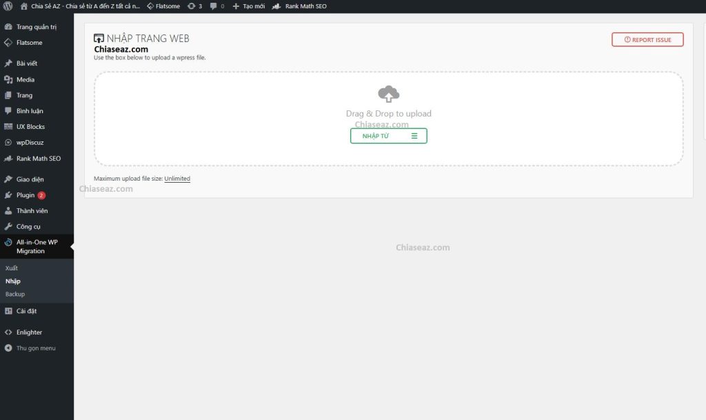 Cách import theme wordpress sau khi mua theme bằng all in one